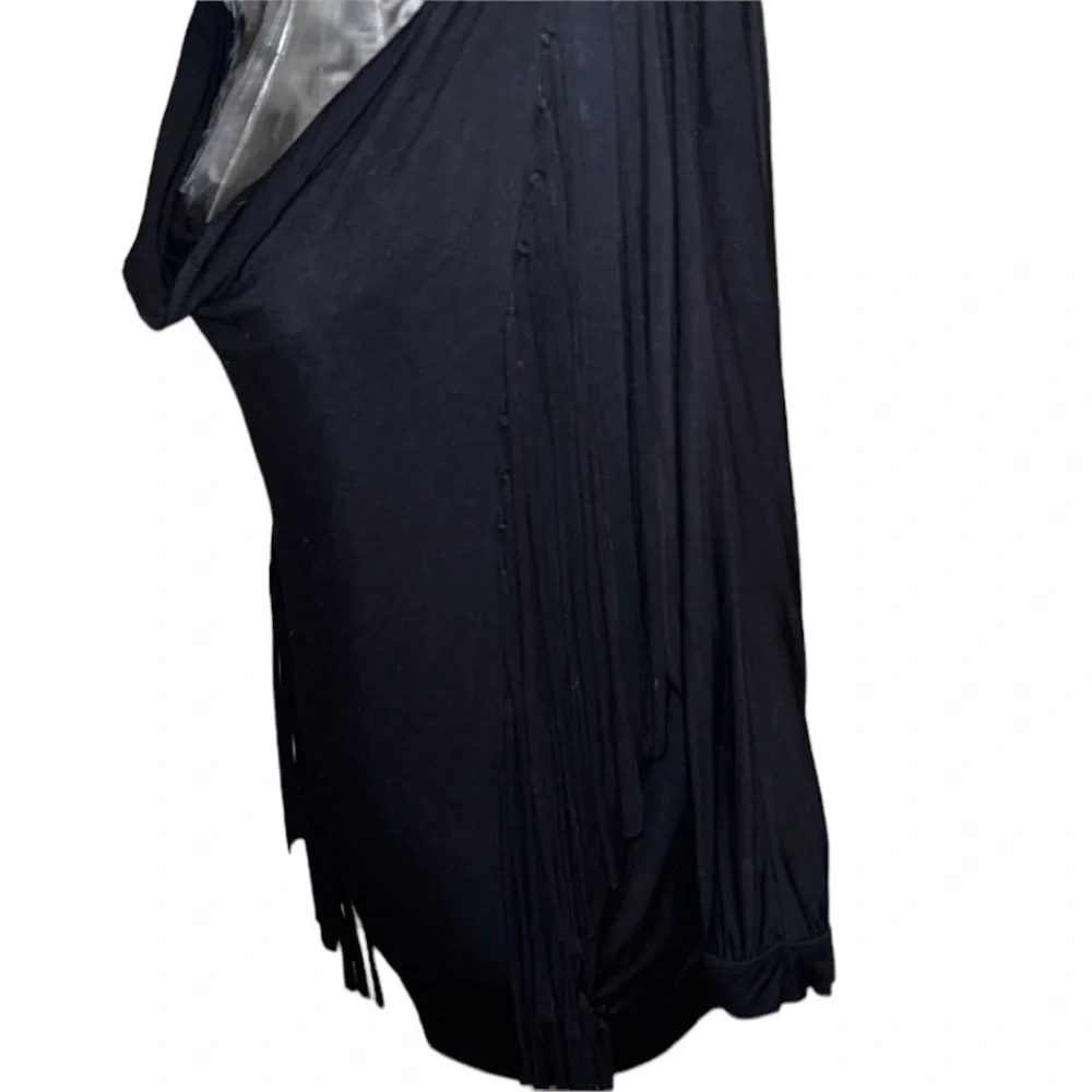 Micheal Kors size large black 3/4 sleeve fringe top ,draped neckline  banded hem